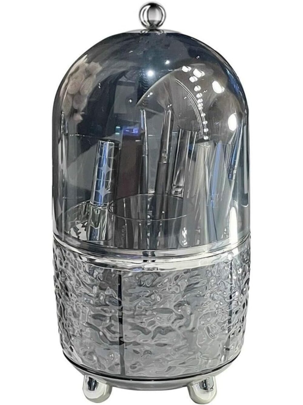 360 Rotating Makeup Brush Holder with Lid - Dustproof Spinning Organizer for